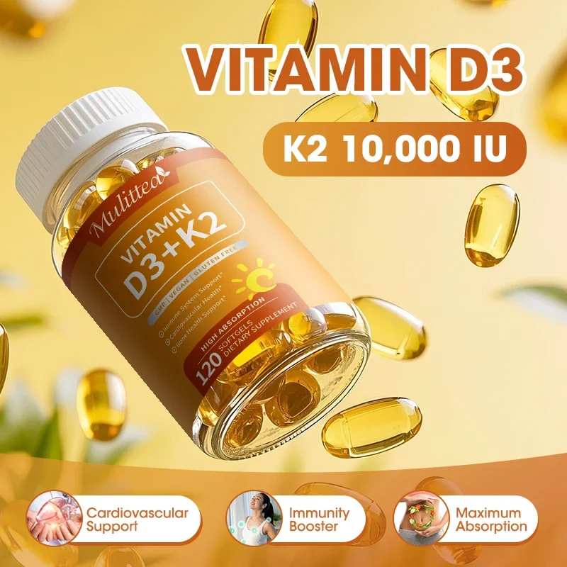 Mulittea Vitamin D3 K2 Capusles with Vitamin D3 Teeth Bone And Skin Heart Health And Support Bone Whole Body Immune Health