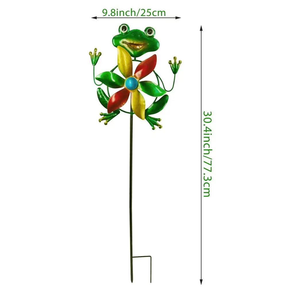 Rotating Frog Shape Wind Spinner Removable Iron Gardening Plug Pinwheel Creative Durable Metal Windmill Sculpture Courtyard