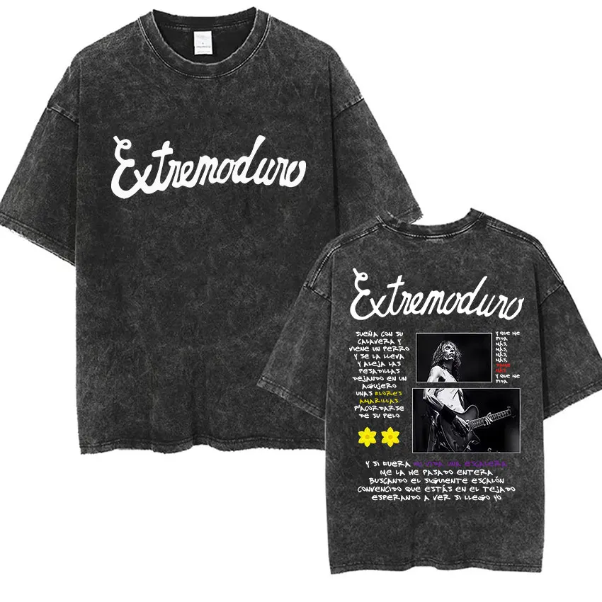 Rock Band EXTREMODURO Tour 2025 Vintage Washed T Shirts Men's Punk Pop Music Short Sleeve T-shirt Hip Hop Gothic Clothing Tshirt