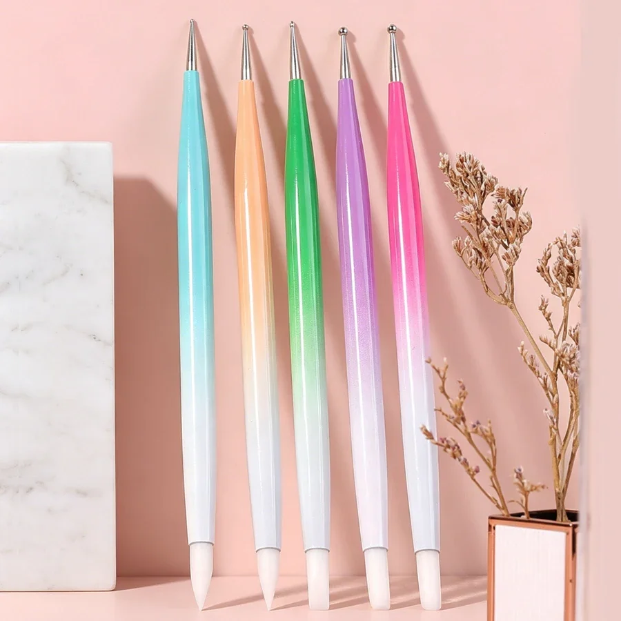 5Pcs Double-Headed Silicone Nail Art Pens Rhinestones Picker 3D Nail Carving Dotting Manicure Tools for Nail Art Design