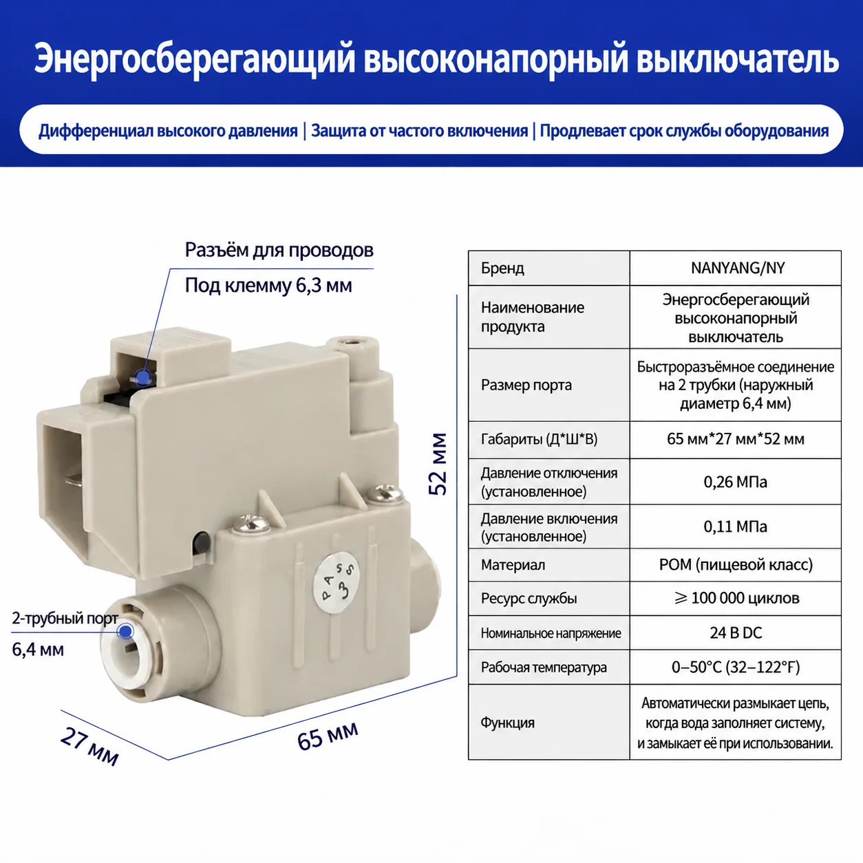 Water Filter Pressure Switch, Low/High Voltage Switch, Check Valve, RO Reverse Osmosis System Replacement Parts for Water