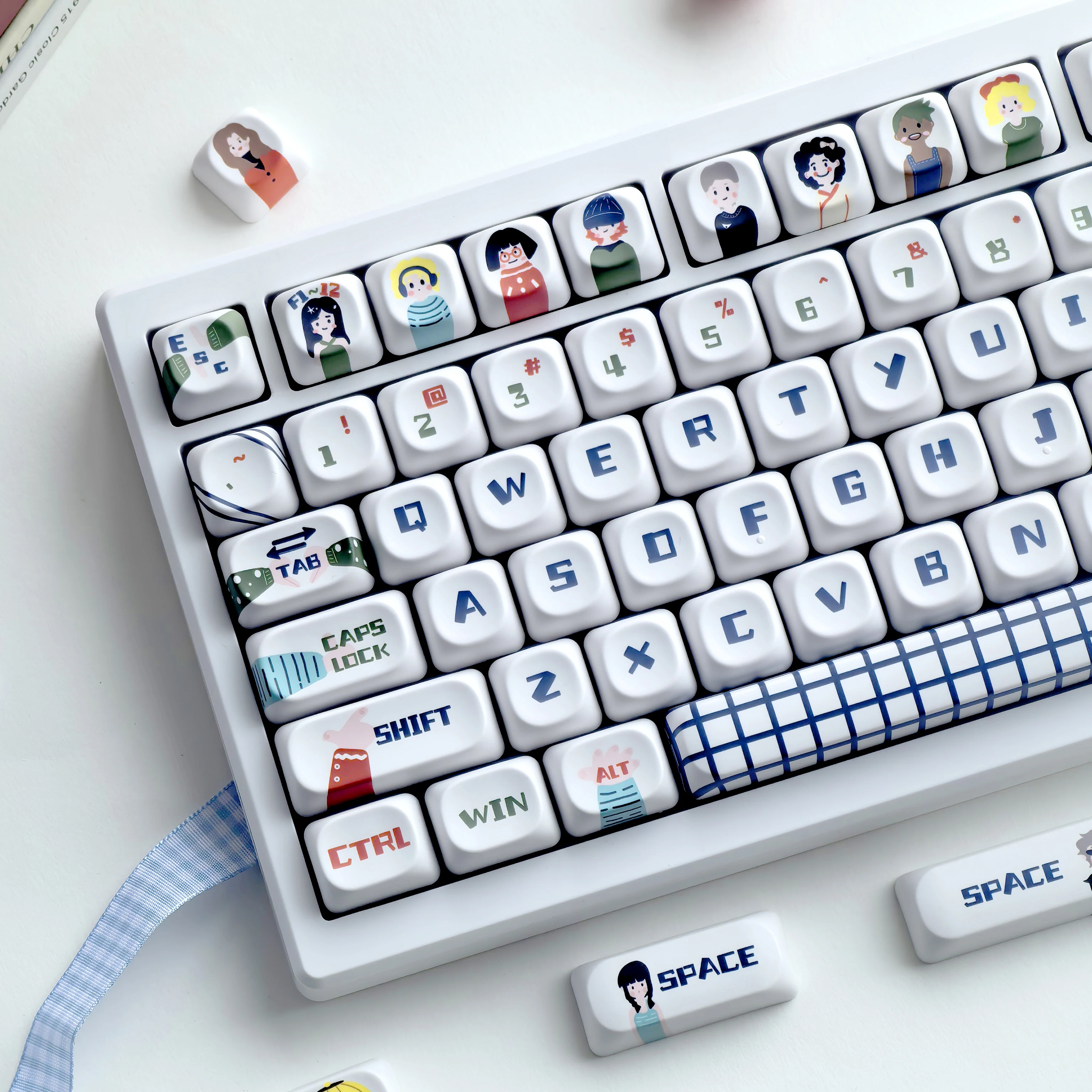 MAIMOOO Keycaps Large Characters Korean Russian Simple White Parallel World Us (Moa Cherry Pbt) Personalized Keyboard Keycaps