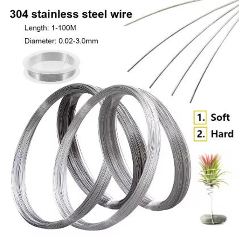 1-100m 304 stainless steel soft steel wire diameter 0.02-3mm Anti-Rust Craft Wire for Lashing DIY