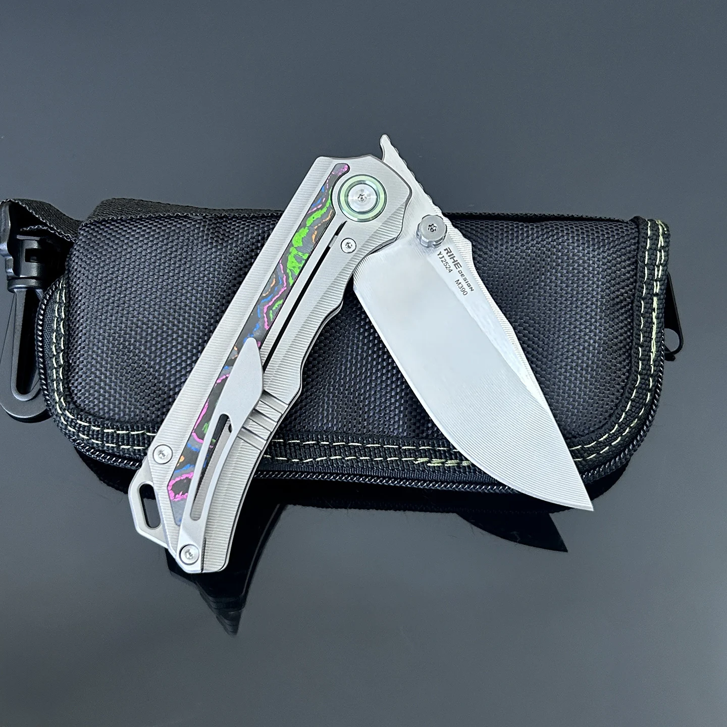 M390 Powder Steel Folding Knife TC4 Titanium With Color Carbon Fiber Inlay for Camping Hiking Survival Outdoor EDC Utility Tool