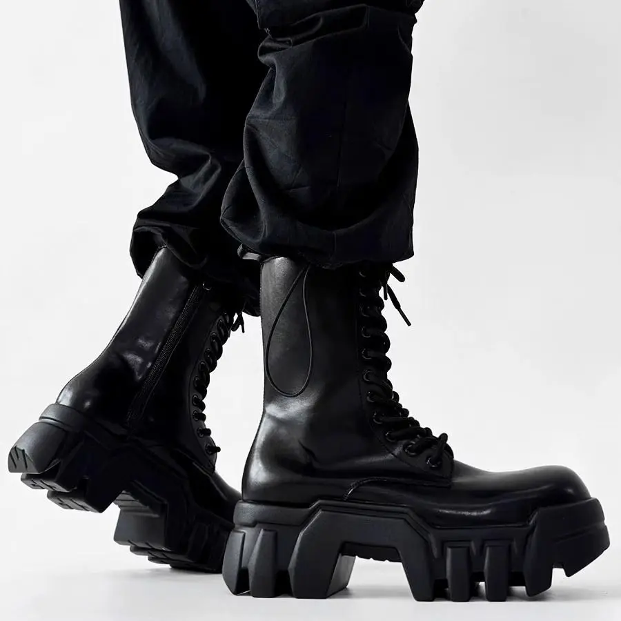 2025 Tooling High Top Men's and Women's Platform Tank Long Tube Tide Big Head Inner Heightening Locomotive Bulldozer Boots