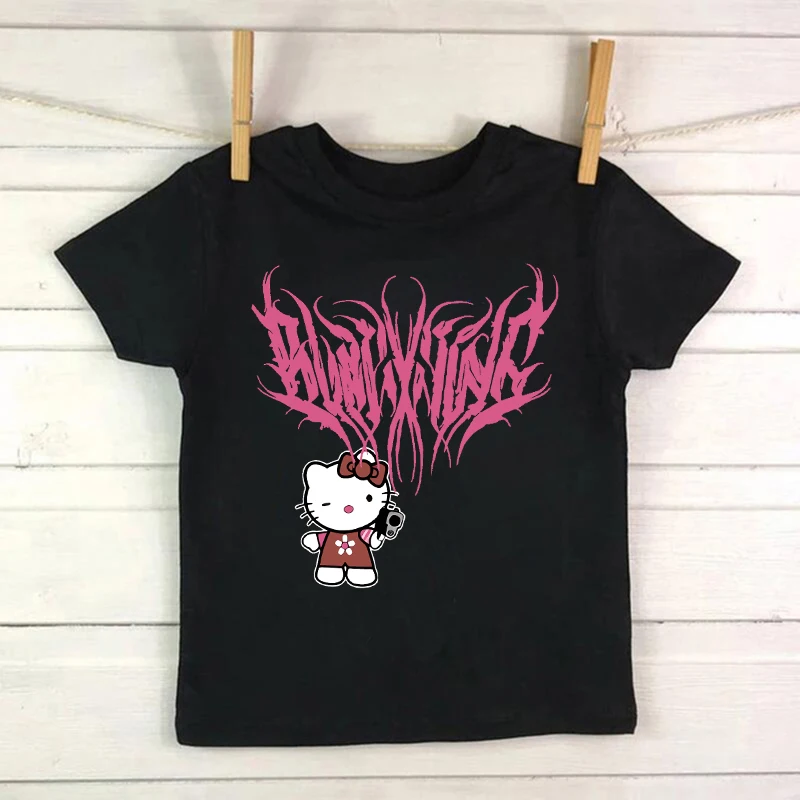 

Funny Cartoon Hello Kitty Children's T-shirt Cute T Shirt Sanrio Children Tshirt Manga Clothes Tee Shirt Kid Girl Boy Top