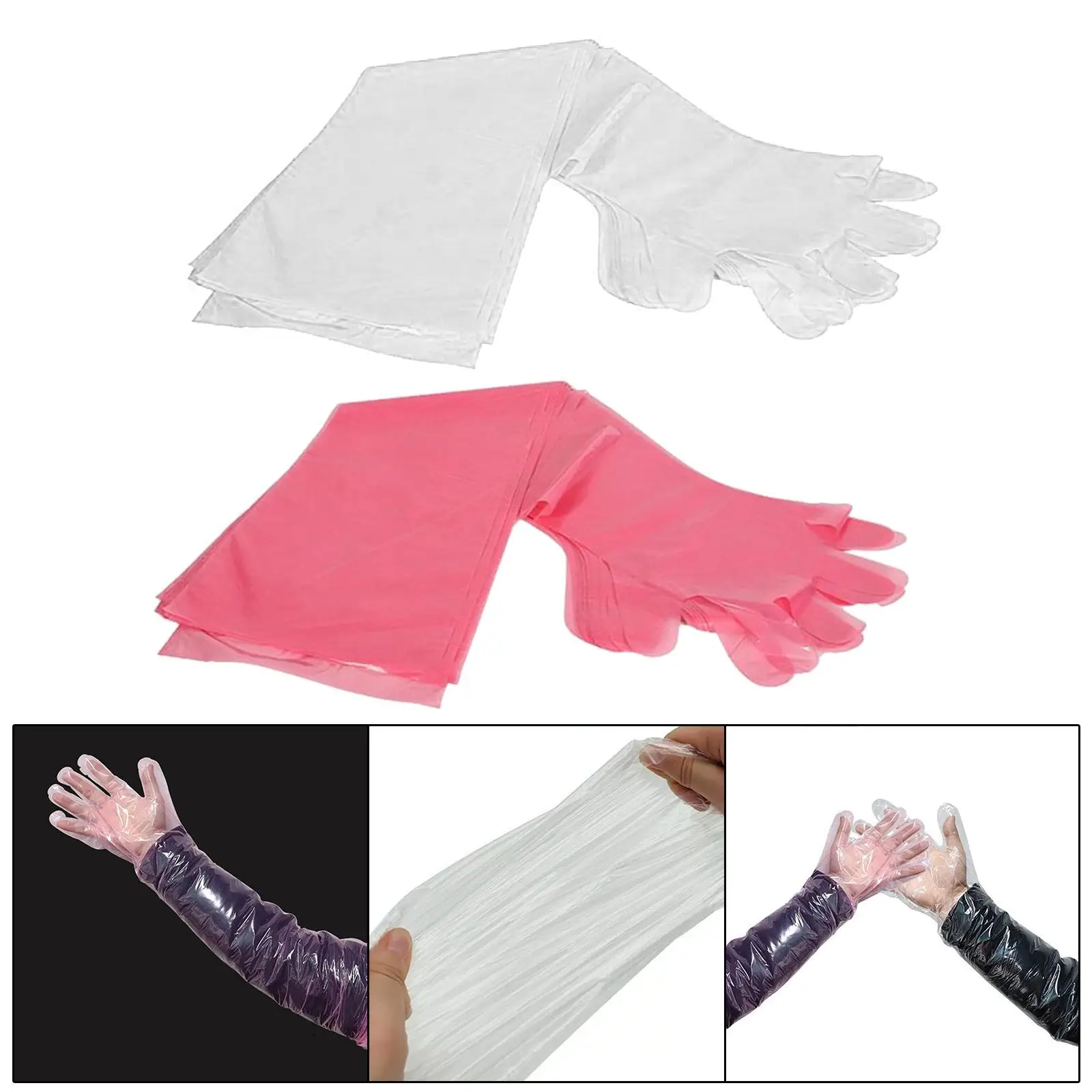 Guantes desechables de brazo largo, manoplas de veterinario para pesca, cuidado de mascotas, belleza del cabello, 100 piezas