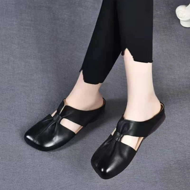 Fashion Flat with Square Toe Solid PU Modern Slippers Shoes for Women 2024 New Hot Sale Summer Outdoor Women's Slippers