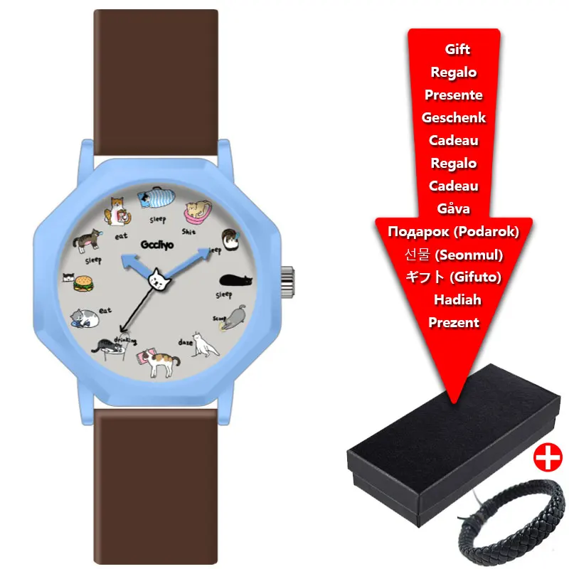 Childhood Cartoon Design Dial Student Quartz Watch Cute Kitten Silicone Strap Waterproof Sports Girl Clock Women's Watch Reloj