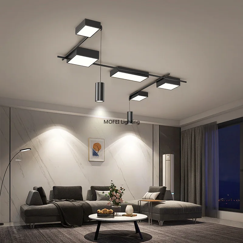 Nordic Modern Minimalist Design LED Ceiling Lamp Living Room Light Luxury Bedroom Home Decor Kithchen Black Rectangle Chandelier