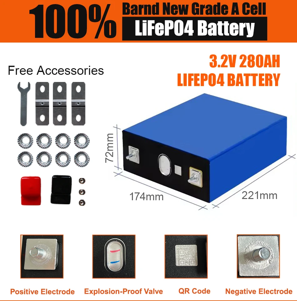 POWLAND 4PCS 3,2 V 320Ah 280Ah 150Ah 100Ah LiFePO4 akku DIY 12V Für Elektrische Auto RV solar Energie Golf Warenkorb EU – Detail 4