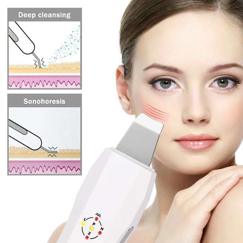 Ultrasonic Skin Scrubber, Facial Spa Massageador, Face Cleaner, Peeling Anion, Limpeza de Poros, Novo