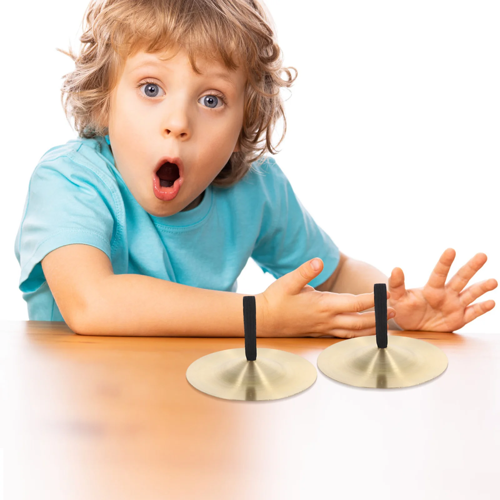 

1 Pair Finger Cymbals Kids Musical Instruments With Wooden Handles Small Hand Percussion For Music Class Children Instrument