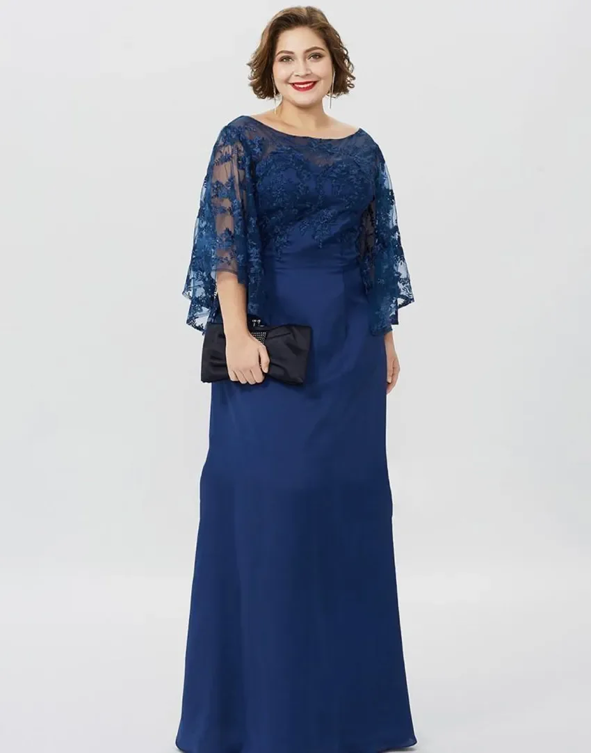 2026Plus Size Mother of the Bride Dresses Jewel Neck Lace Applique Mothers Dress For Weddings Sweep Train Formal Gowns ForMother