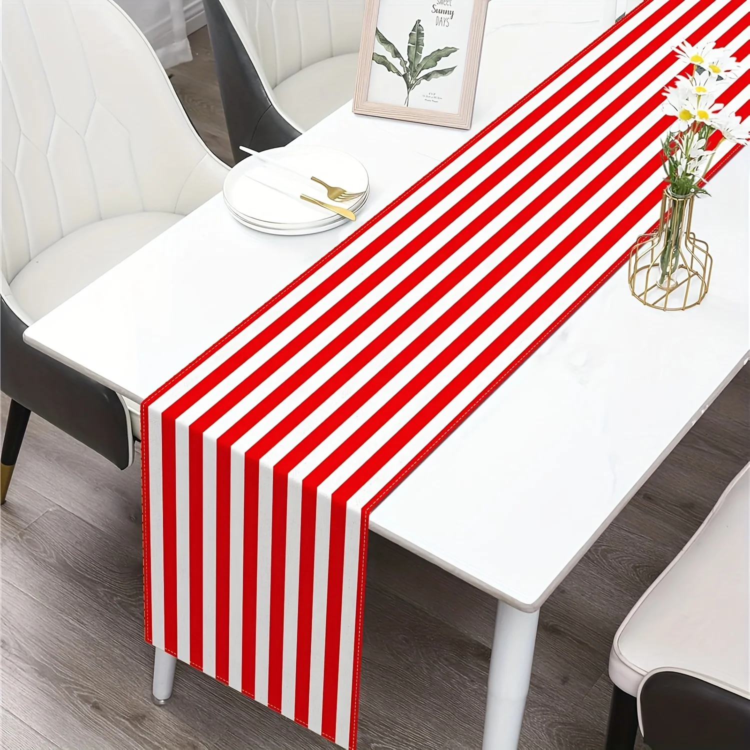 1PC Red & White Stripe Table Runner, Perfect for Circus Carnival Theme Party, Family Dining Table & Festival Party Decor