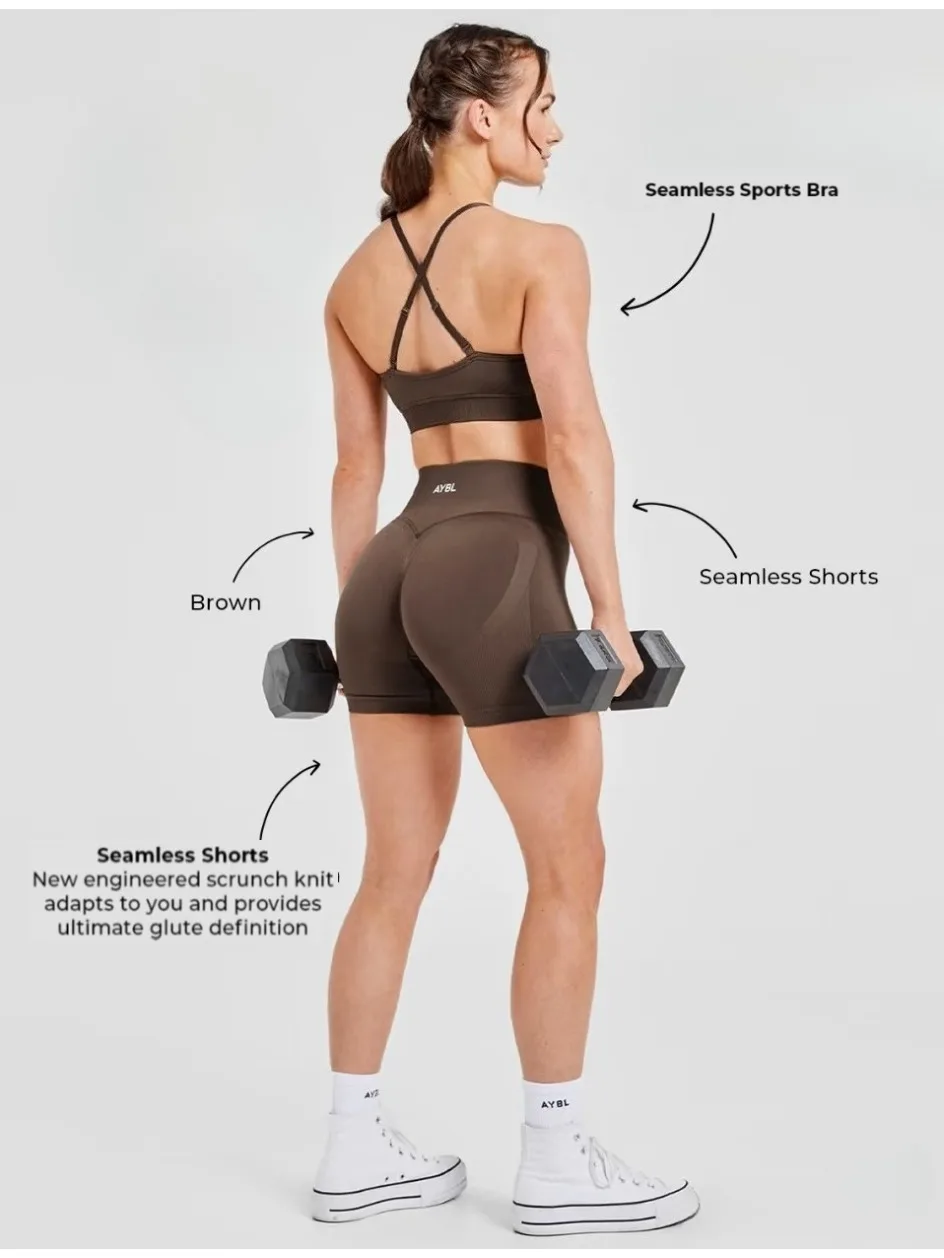

AYBL Empower Seamless Women's Shorts Yoga Cycling Gym Fitness Hot Girl's Low Ribbed Band Scrunch Butt Seamless Breathable Shorts
