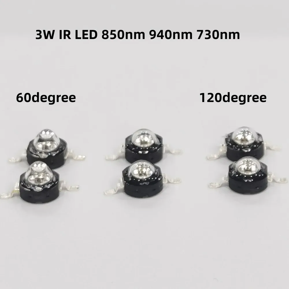 3Watt 3W High Power led 850nm 940nm 730nm 60 90 120 degree Infrared LED IR for Night Vision CCTV DIY