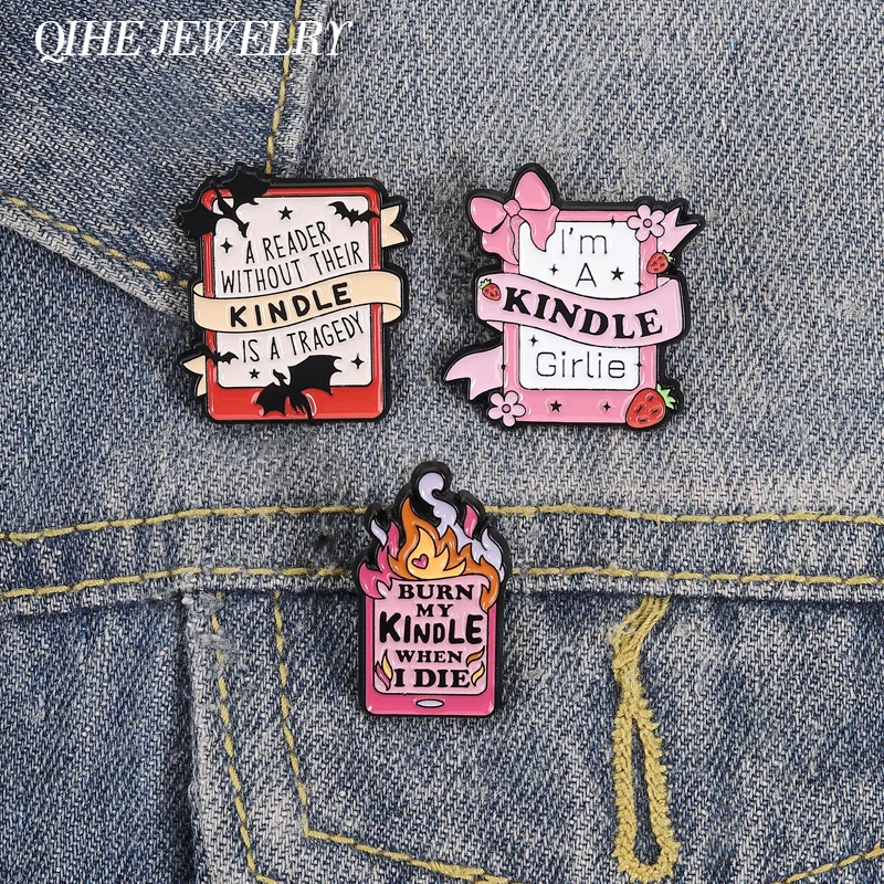 Pink Gothic Electronic Reader Enamel Pins Humorous A Resder Without Their E-Reader Is A Tragedy Brooches Lapel Badge Jewelry Pin