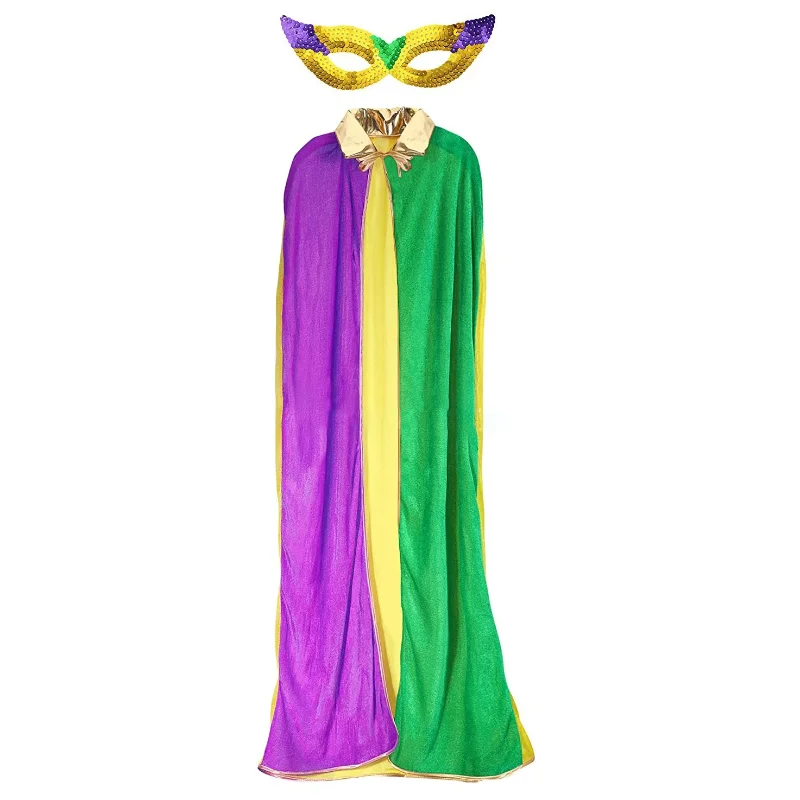 Nuove donne Halloween Carnival Party mantello adulto fantasia Mardi Gras Costume con cappuccio Cape Mask Set per uomo donna