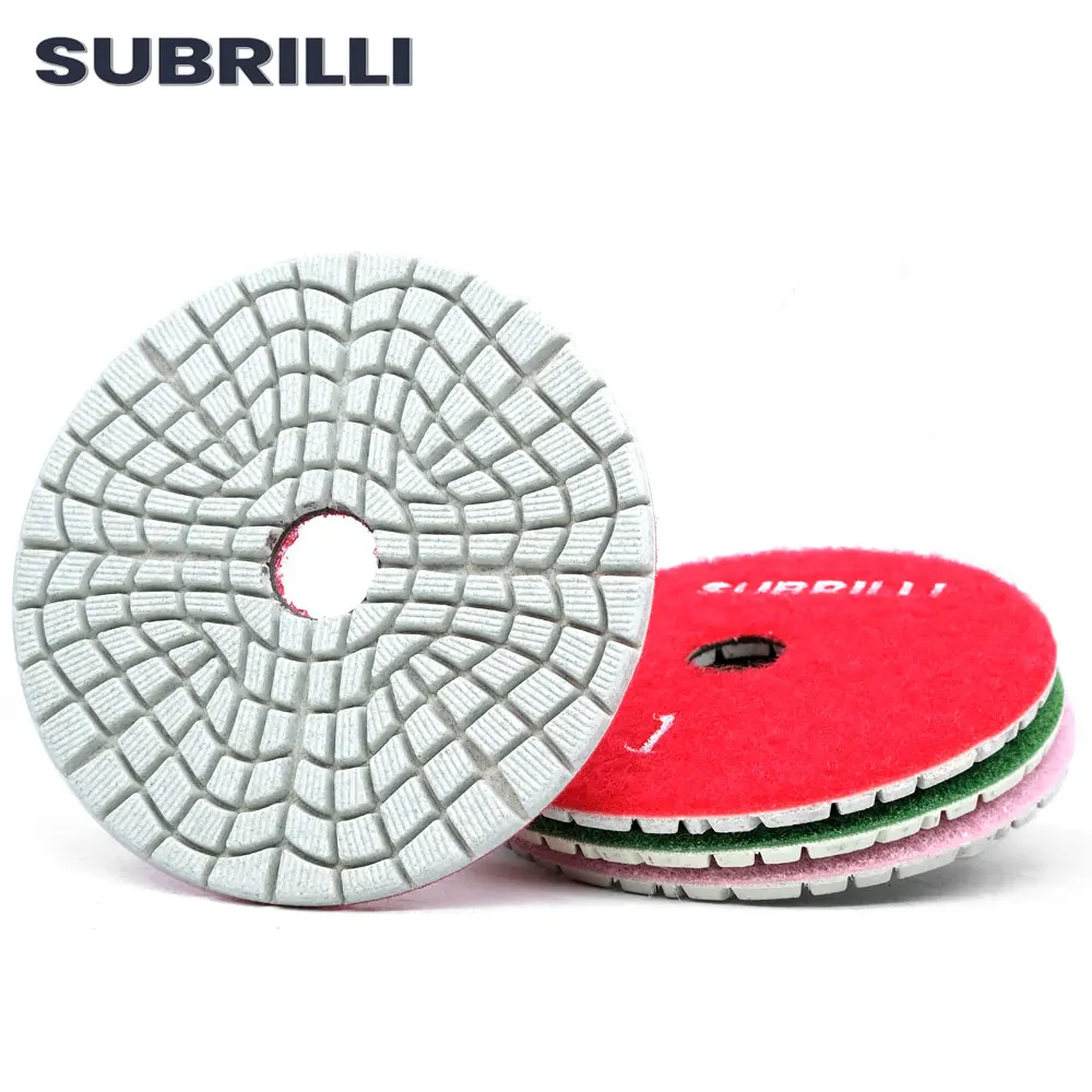 

SUBRILLI 4inch 3 Step Diamond Polishing Pads Wet Use 100mm Flexible For Stone Granite Marble Concrete Buffing Disc