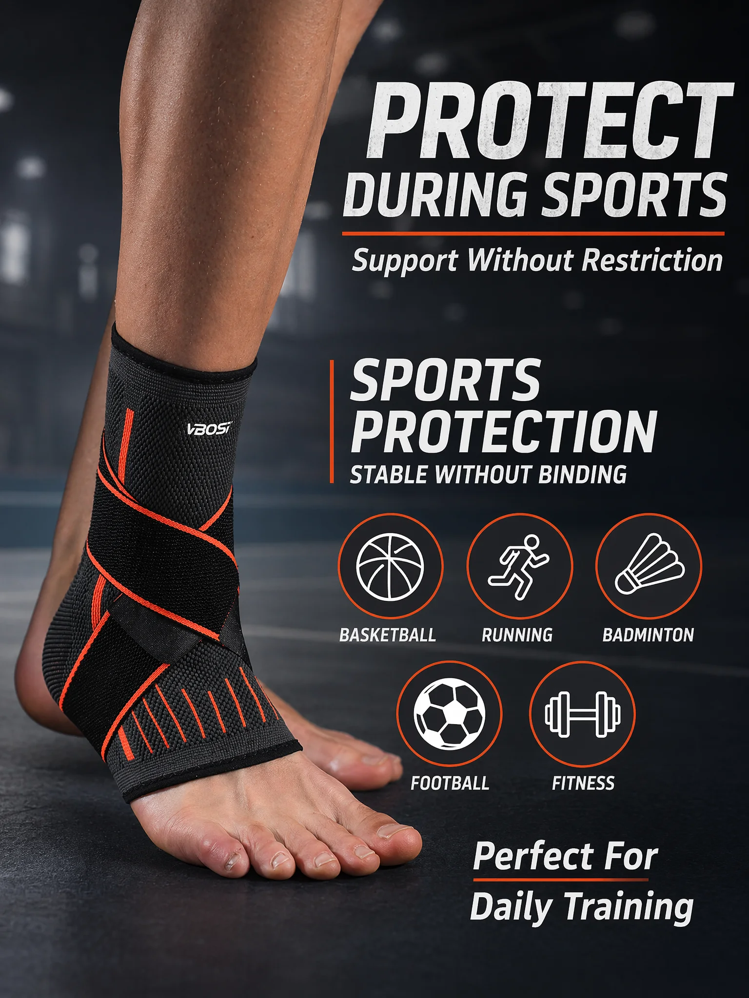 VBOSI Ankle Brace Compression Support Sleeve with Adjustable Strap for Men Women, Breathable Knitted Ankle Support for Sprain, S