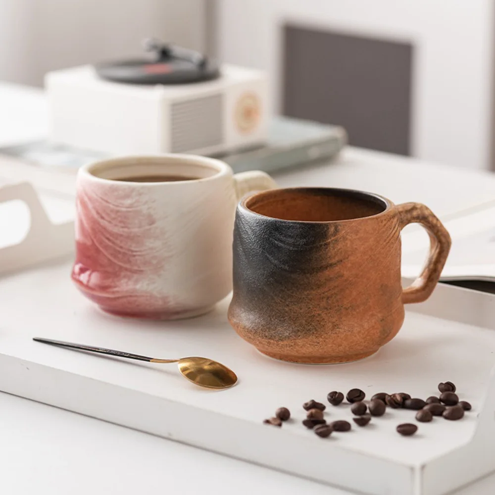 Retro Kiln Turned Coarse Pottery Coffee Cup Handmade Simple And Creative For Home Use With Hemp Rope And High Aesthetic Value