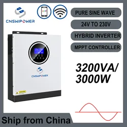 CNSWIPOWER Hybrid solar inverter 24V 220V-240V 3200VA 3000W Built-in 80A MPPT controller LCD screen