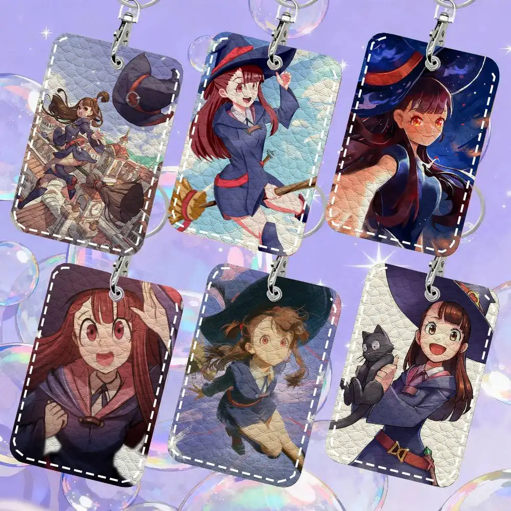 Atsuko Kagari Anime Little Witch A-Academia Card Case Keychain Access Card Bag Key Tag Ring Leather Card Holder Key Ring Access