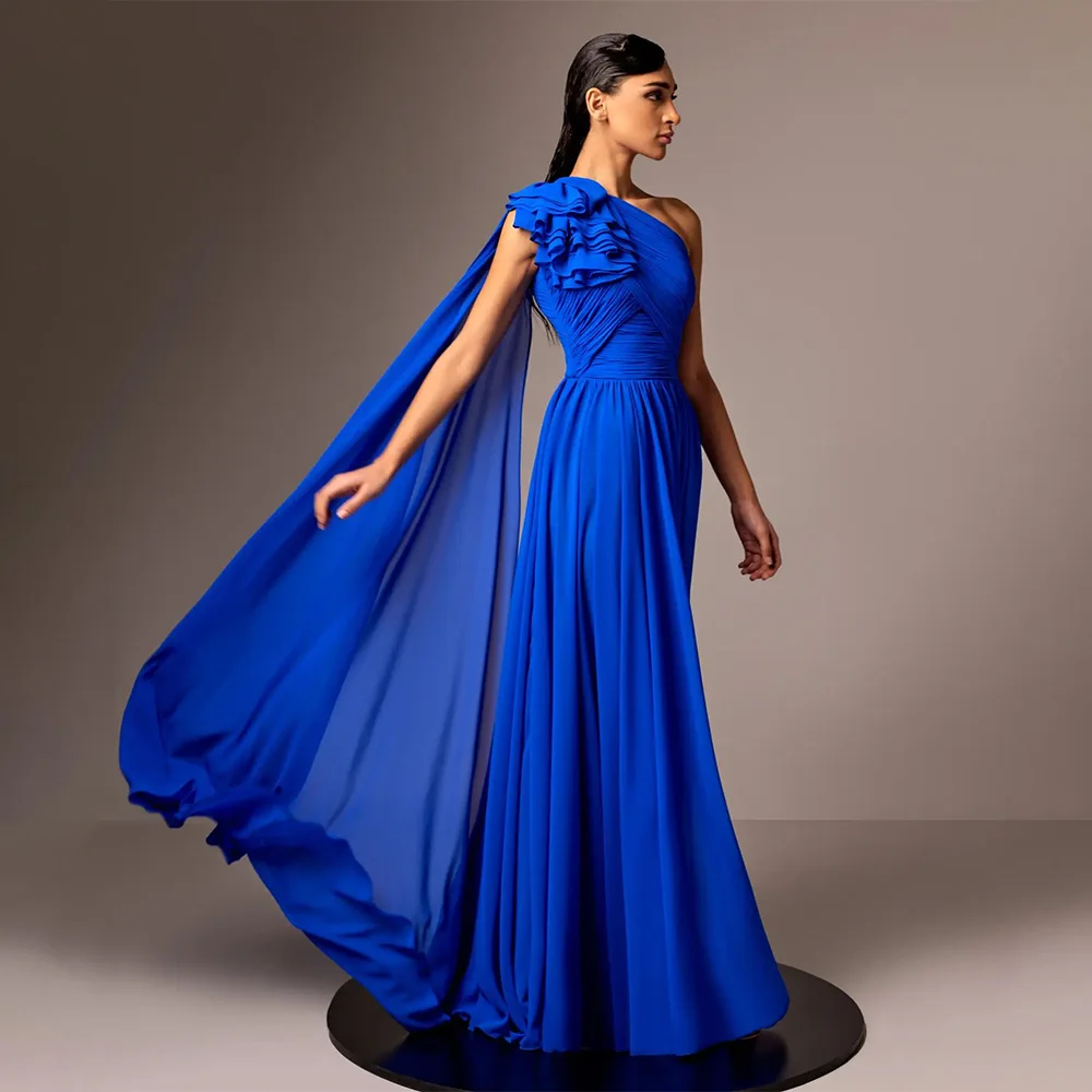 

Royal Blue Evening Dresses Customized One Shoulder Ruffle A Line Evening Gowns for Women Long Chiffon Formal Party Dress