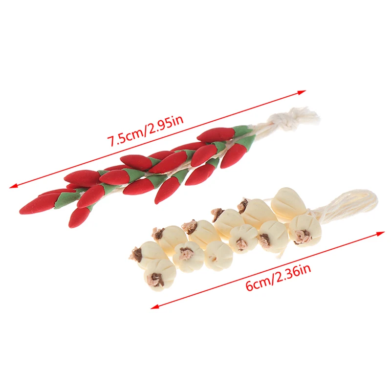 1String 1:12 Dollhouse Miniature Garlic Chili Pepper Whole String Condiment Kitchen Food Model Living Scene Decor Toy