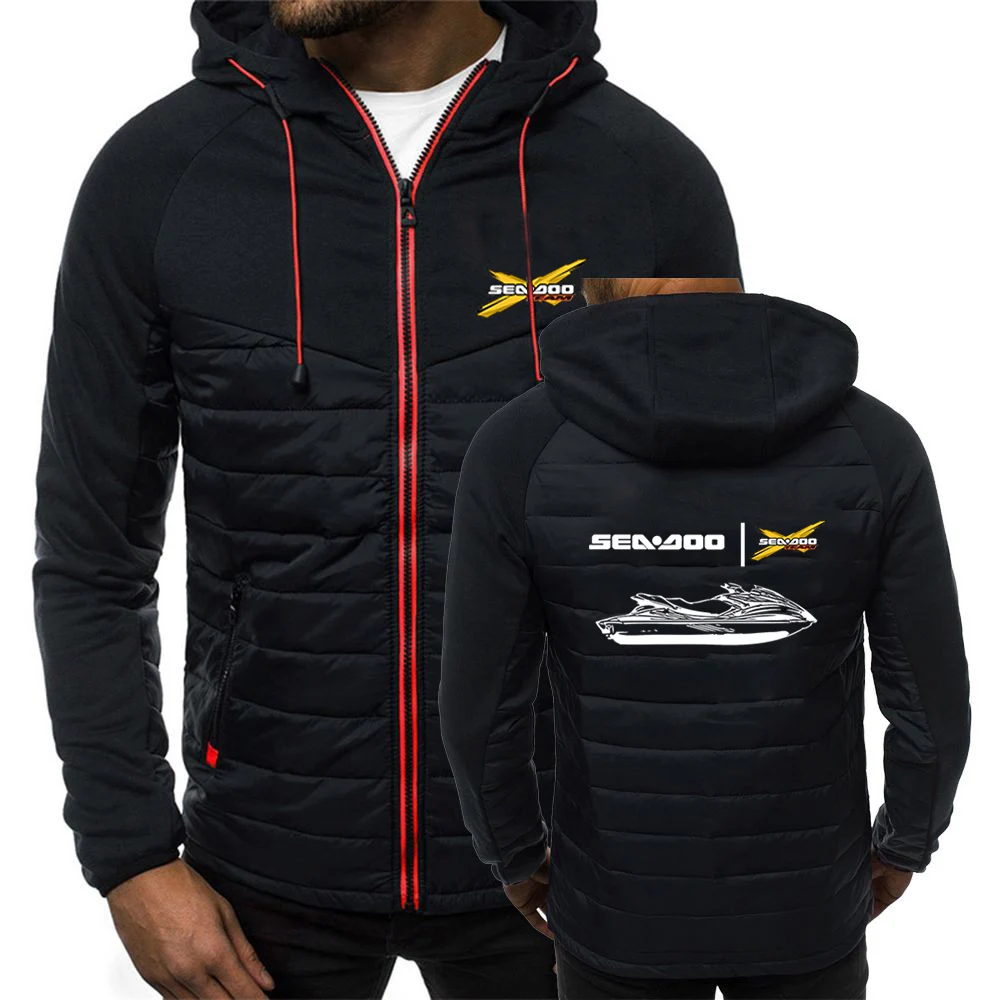 Sea Doo Seadoo Moto 2024 Men New Autumn and Winter Popular Patchwork Seven-color Cotton-padded Jacket Hooded Coats Printing Tops