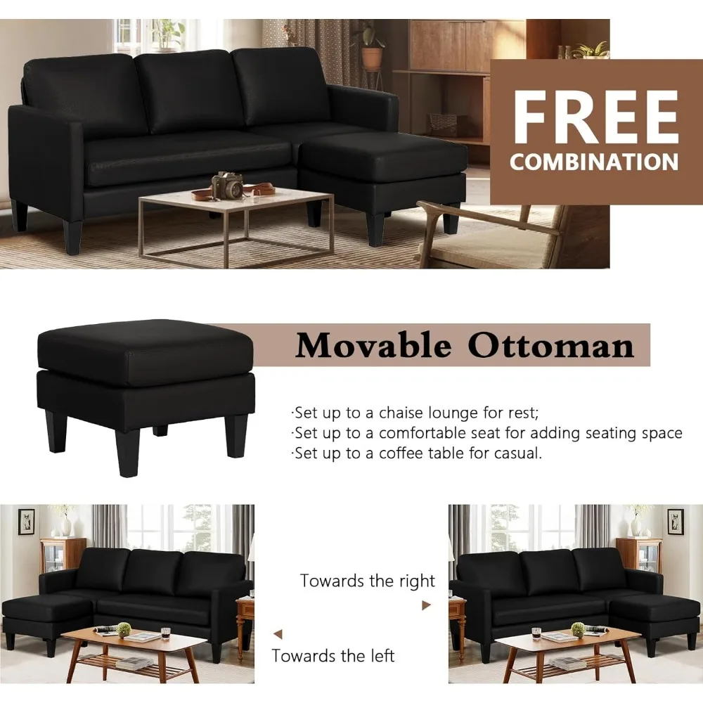 أريكة جلدية حديثة قابلة للتحويل على شكل حرف L للمساحات الصغيرة، وأثاث غرفة المعيشة، ومجموعة أريكة وحدات مريحة