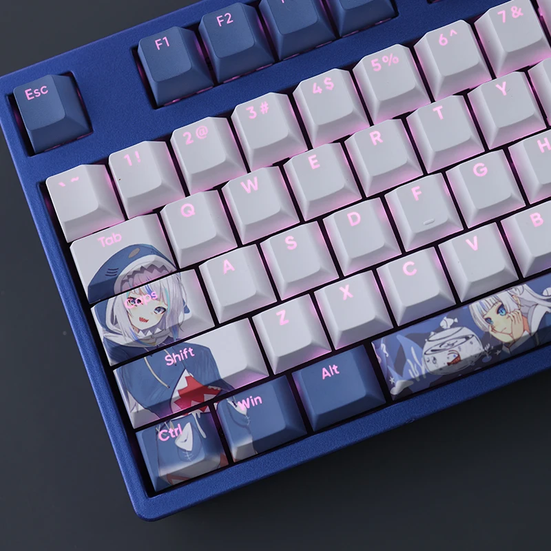 108 Keys/set Vtuber Gawr Gura Keycap PBT Dye Subbed Backlit Keycaps Anime Gaming Key Caps For ANSI 61 87 104 108 Cherry Profile
