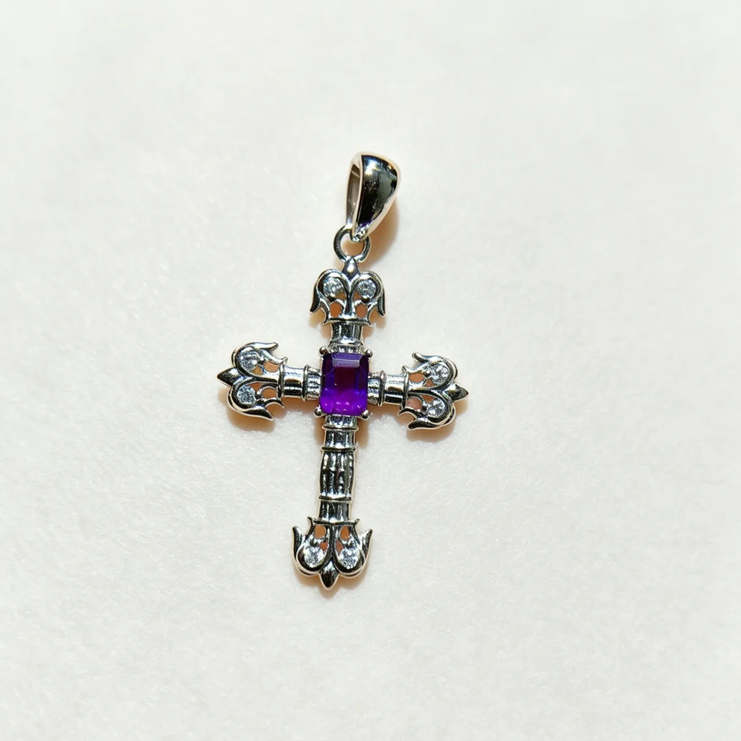 Ethnic Style Design Natural Amethyst Pendant S925 Pure Silver Fashion Jewelry Shining Gem Chic Daily Ladies Matching Jewelry