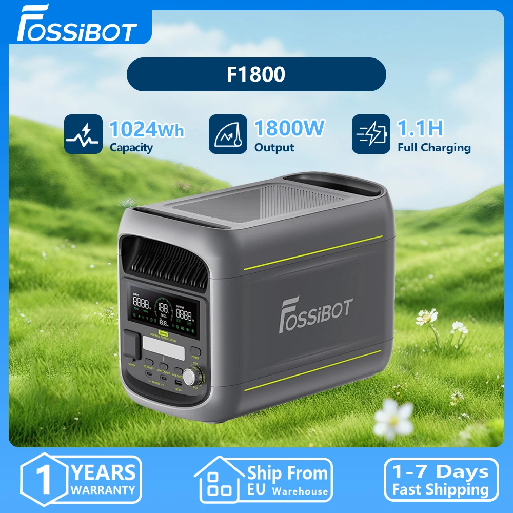 Fossibot 1800W Tragbare Powerstation 1024Wh Lifepo4 Batterie Solar-Generator 1 Std. Schnellladung für Zuhause Outdoor Camping Leichtgewicht