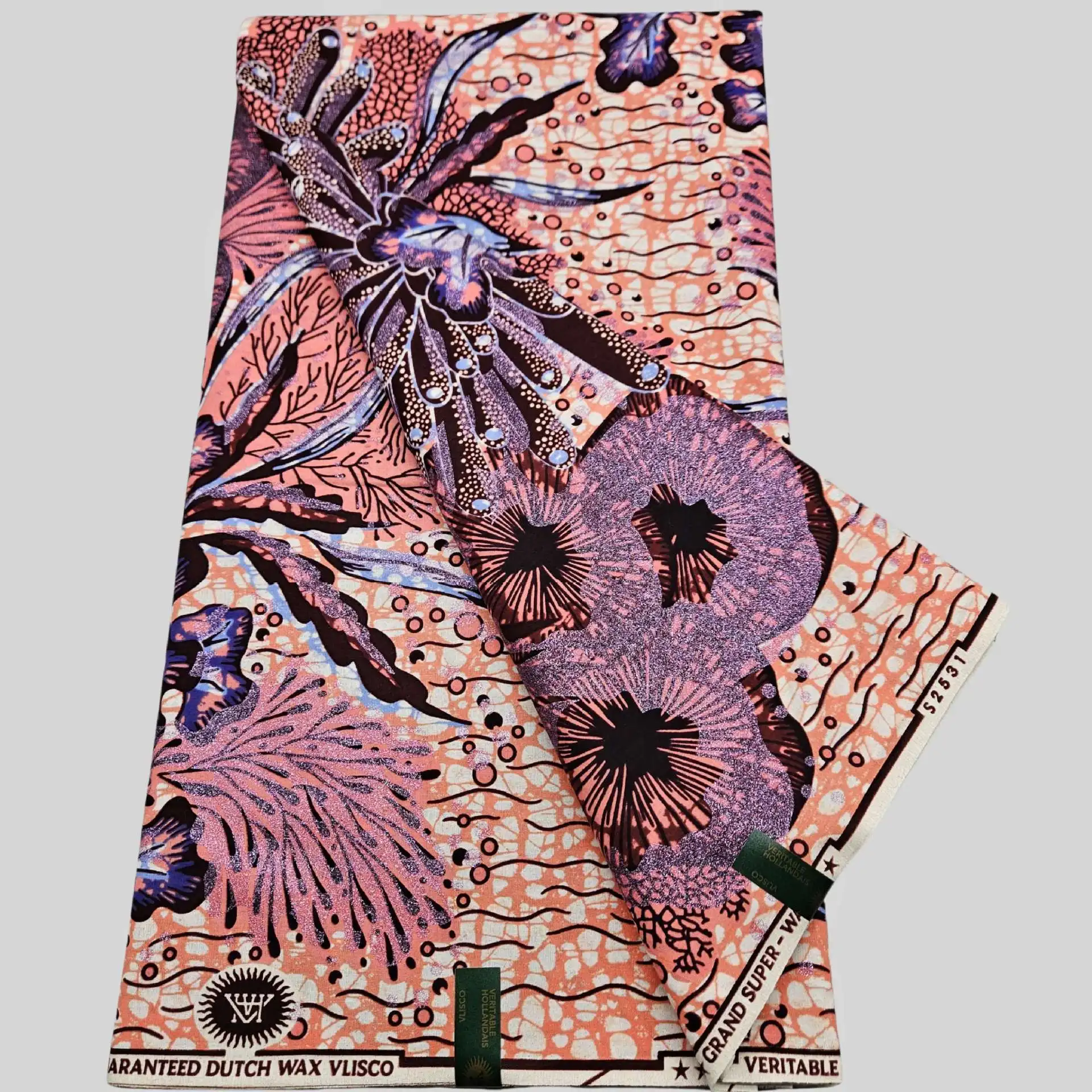 

High Quality 100% Cotton Super Grand Wax Fabric Hollandais Wax Prints Golden Glitter Wax Printing Clothing 6Yards Ankara Fabric