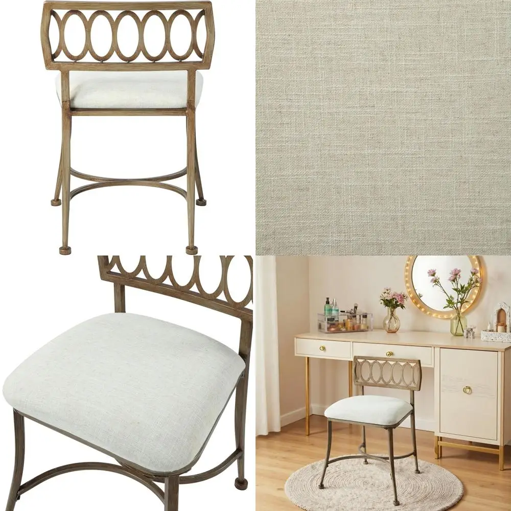

Linen-Cushioned Low Back Stool with Iron Frame for Bathroom and Bedroom Accents