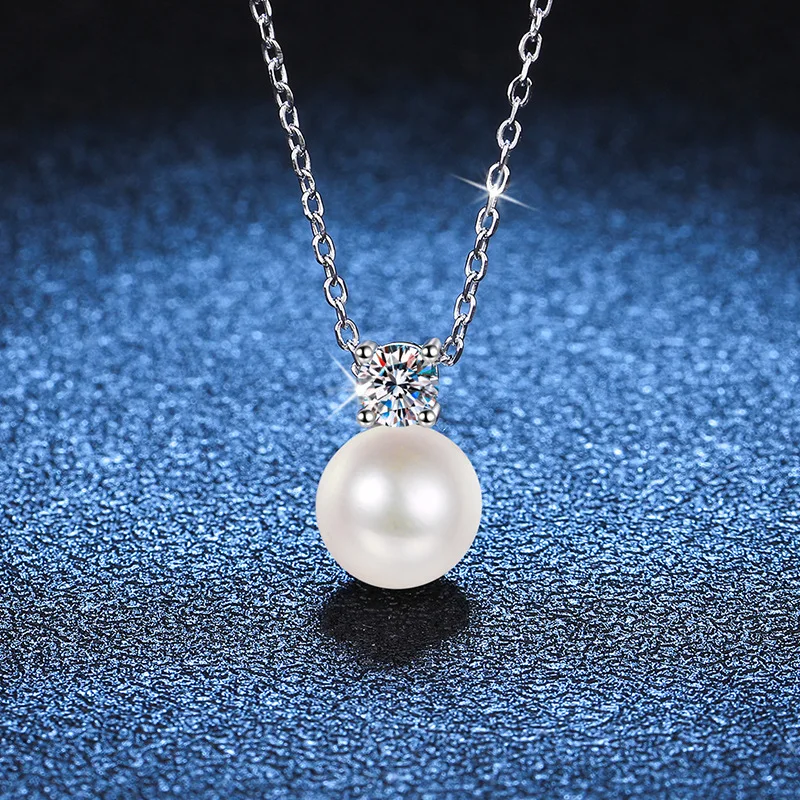 Real Moissanite Freshwater Pearl Jewelry Sets Earrings Necklace S925 Sterling Silver Women Pendants Wedding Party Gift Certified