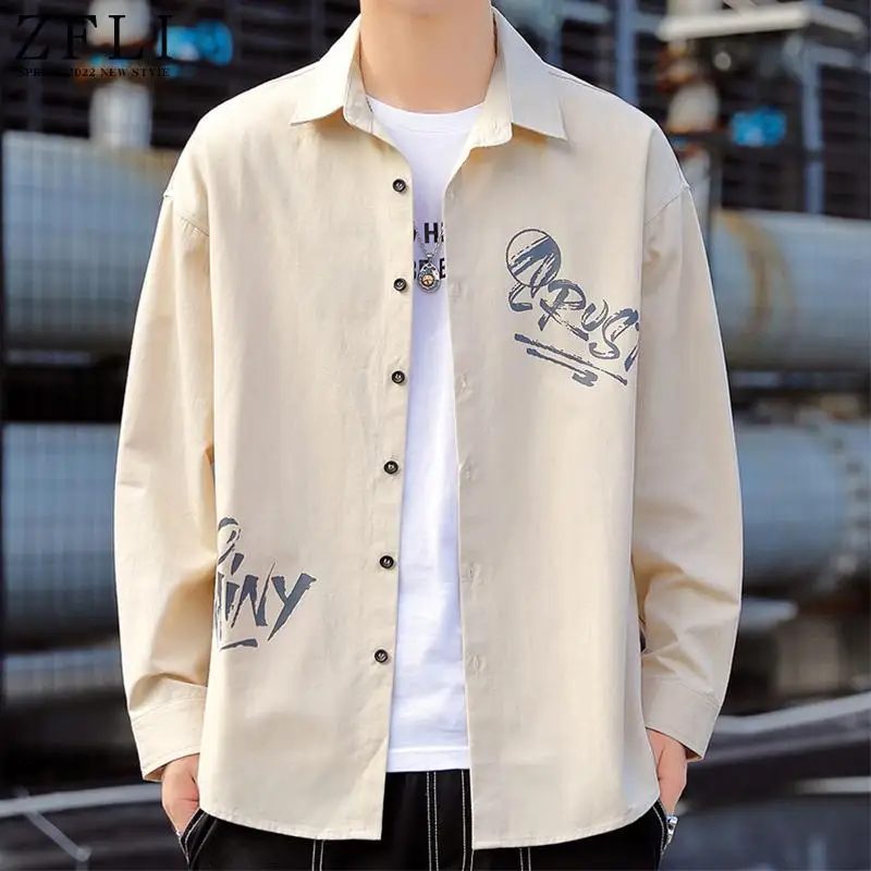 Spring Autumn New Fashion Turn-down Collar Printing Long Sleeve Blouse Men\'s Clothing Trend All-match Loose Button Chic Shirts