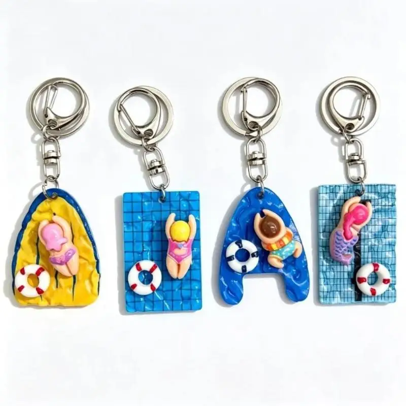 Cute Cartoon Swimmer Girl Pool Keychain Swimming Pendant Keyring Car Key Ring Bag Charm Backpacks Purses Pendant Party Gift