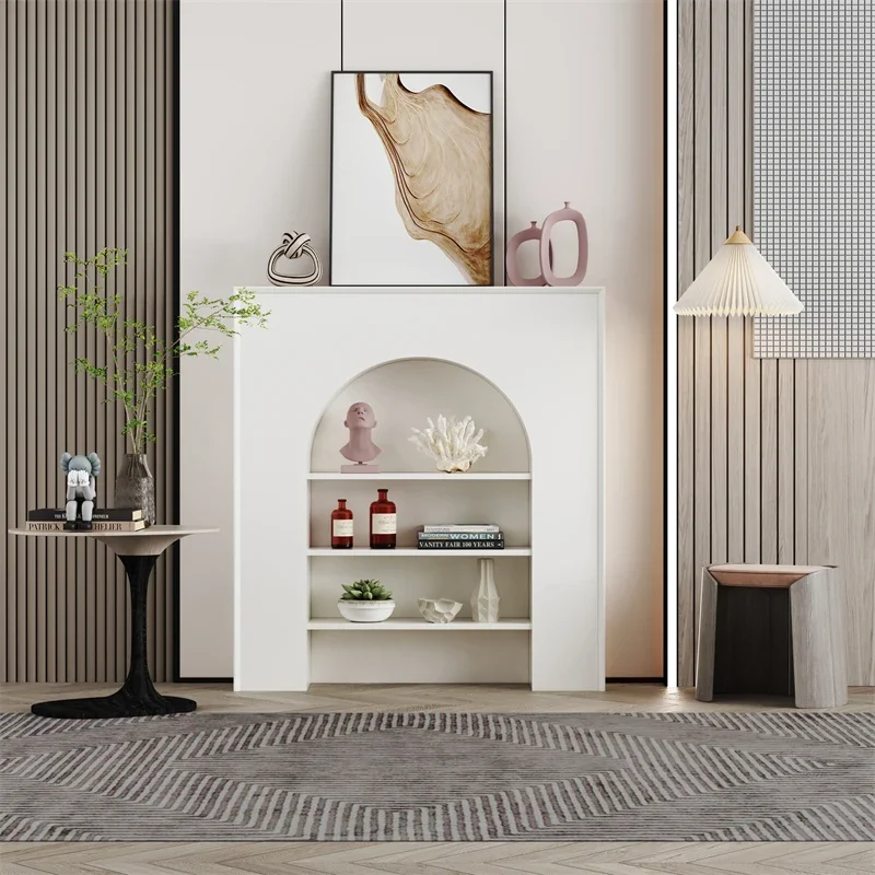 Living Room Curio Cabinet Real-Proof Fireplace Cabinet B & B Simple White Curio Cabinet Storage Rack Showcase Cave Entrance