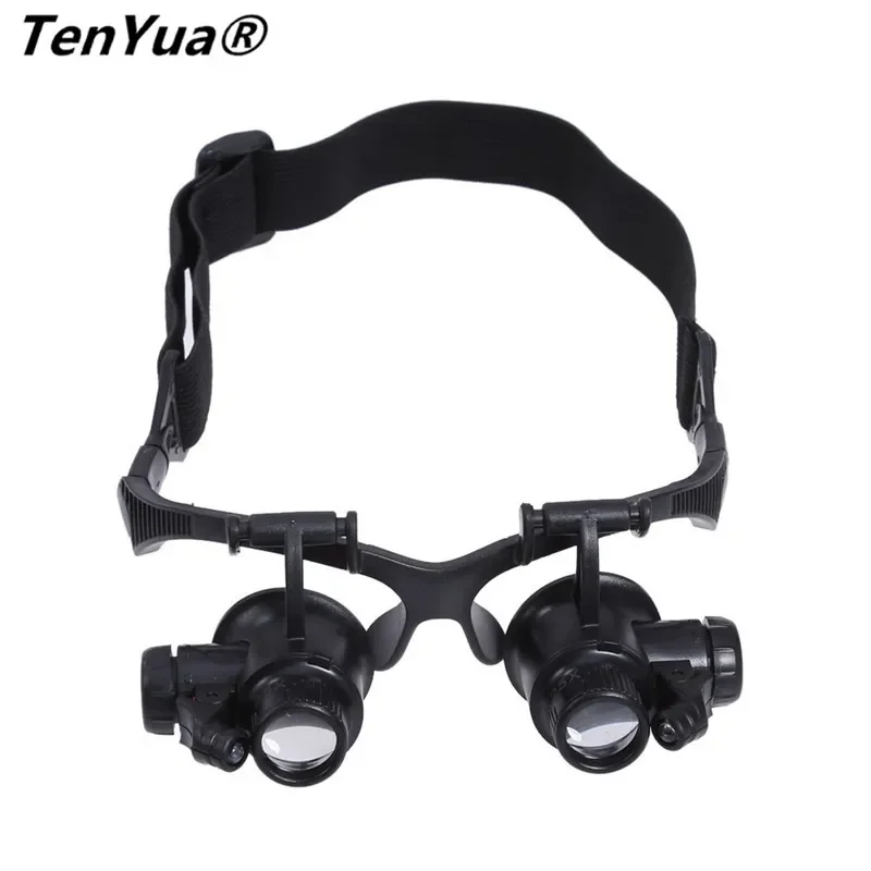 TenYua 10/15/20/25X LED Magnifier Magnifying Eye Glass Loupe Jeweler Watch Repair Magnifier Glasses With 2 Light Microscope