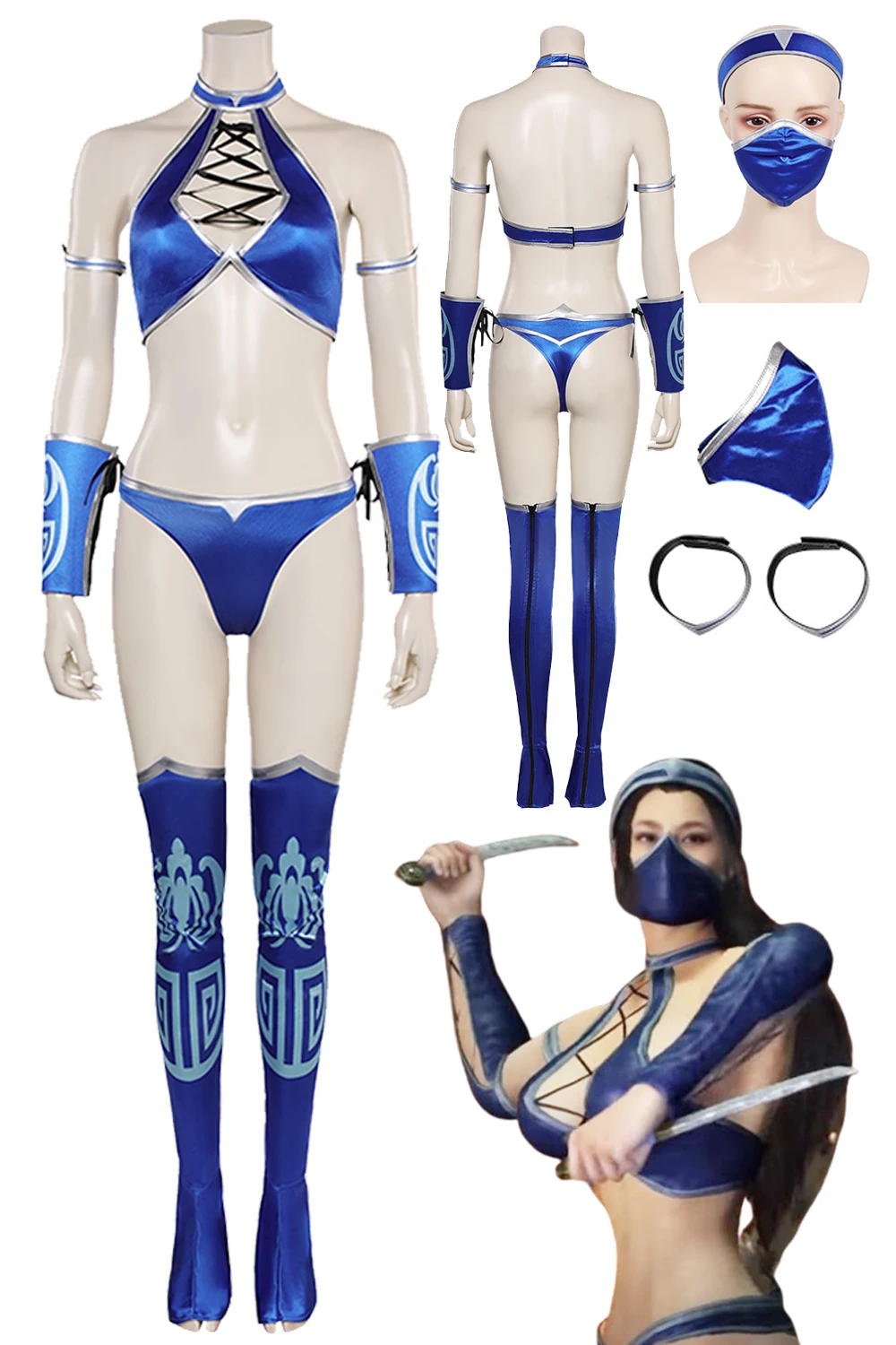 Kitana Cosplay Fantasia Game Mortal Kombat Disguise Costume Sexy Bikini Mask Outfit Women Fantasy Halloween Carnival Party Cloth