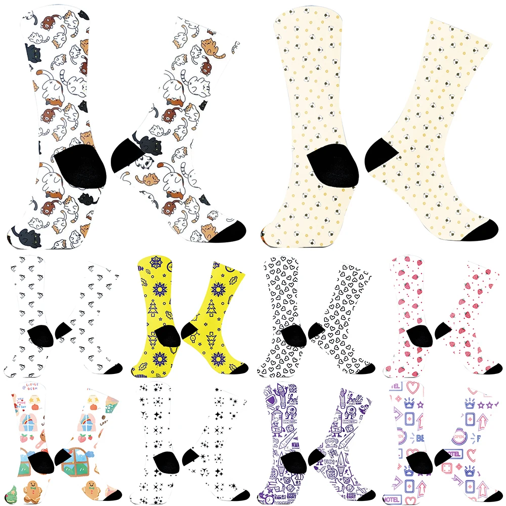 Chaussettes hautes au genou pour femmes, hip hop, Harajuku, anime, point, longues, drôles, mode, nouveau, 2024