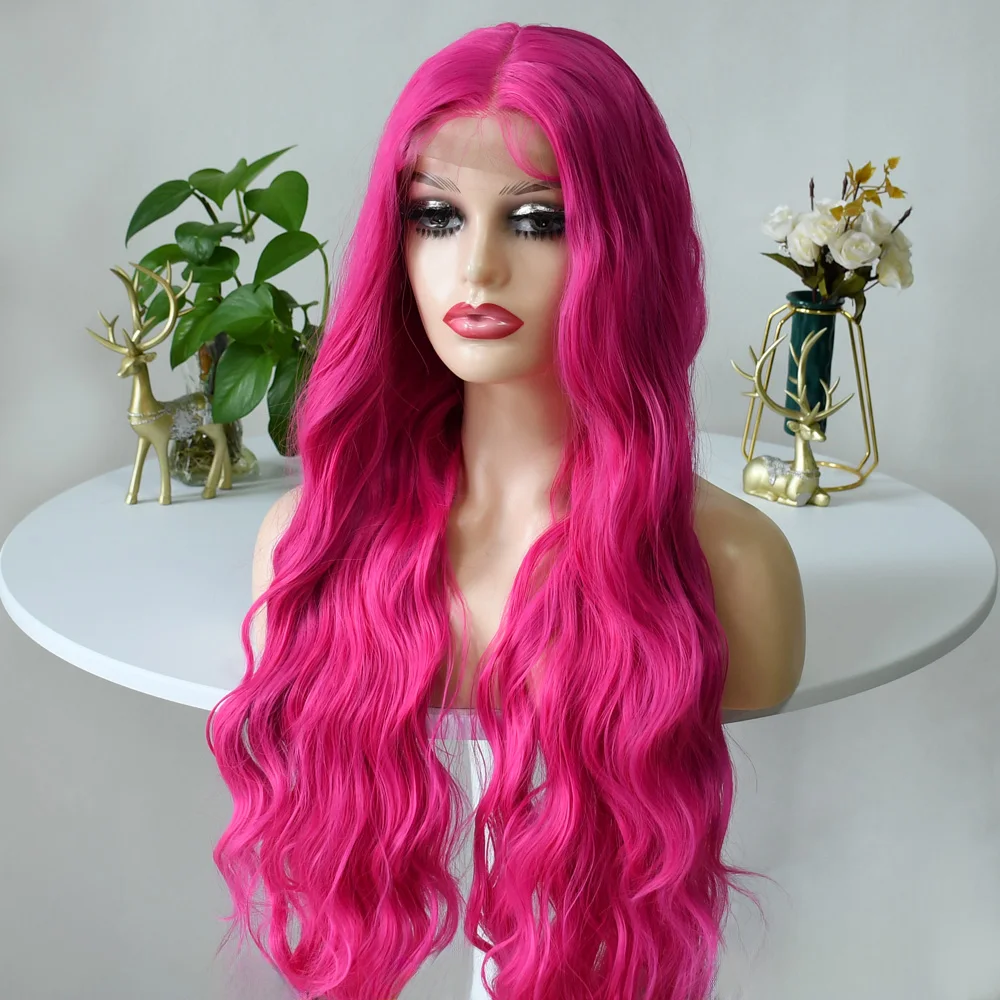 Pink Wig HD Transparent Lace Frontal Wig 13x4 Wig 30 Inch Body Wave Wig 250 Density Water Wave Synthetic Lace Front Wig pelucas