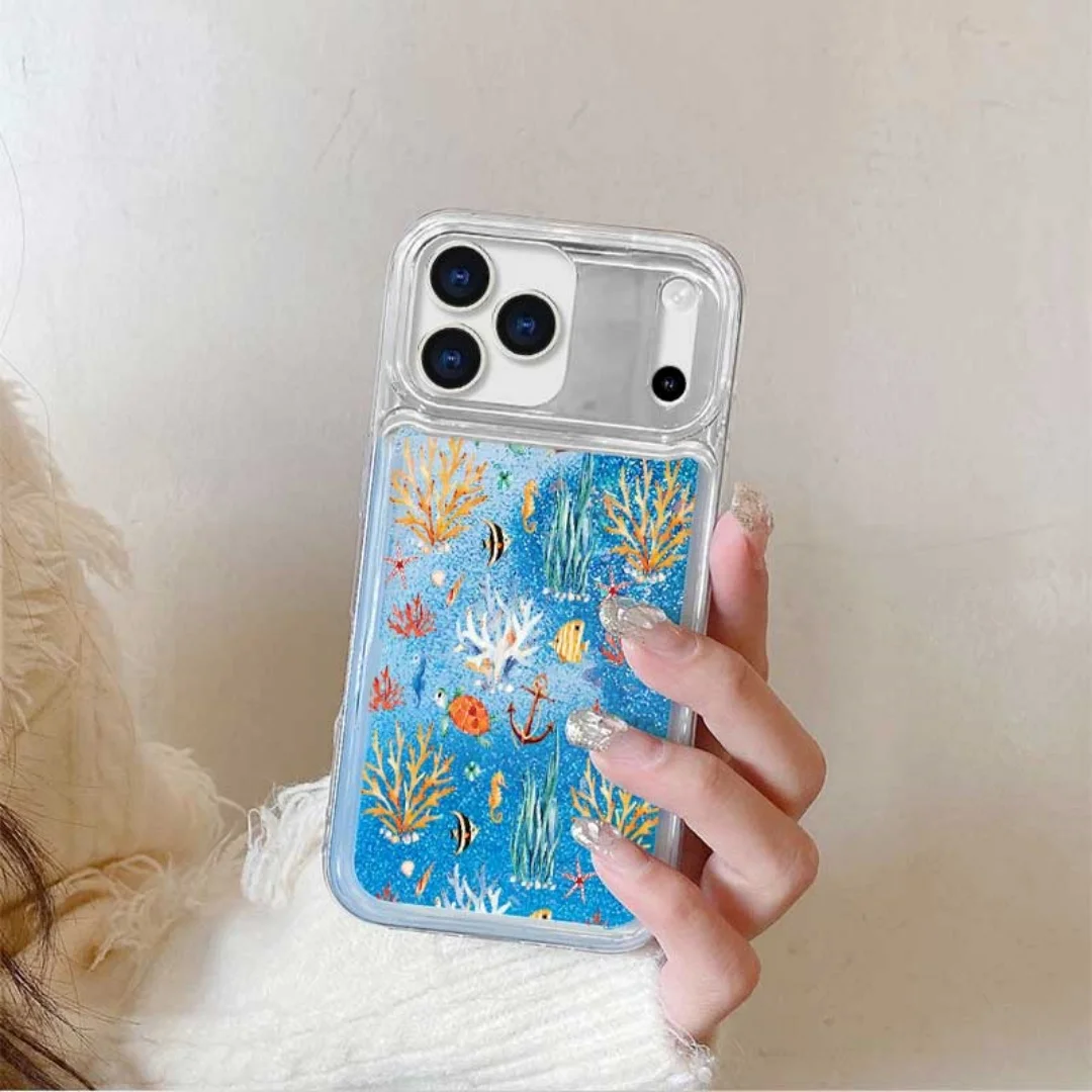 

Transparent Turtle Lobster Coral quicksand Phone Case For iPhone 17 16E 16 15 14 13 12 11 Pro Max 14 Plus 17Air Soft Covers