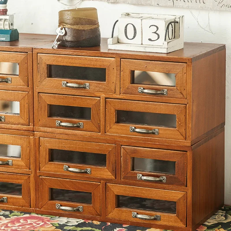 Retro High-grade Solid Wood Storage Cabinet Desktop Drawer Type Cosmetics Multi-layer Shelf Jewelry Box