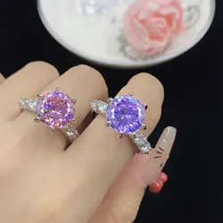 5-carat Starry Sky Cut Purple Lithium Brilliance Pink Zircon Six Claw Simple Style Open Ring Female Fluorescent Lamp Color Chang