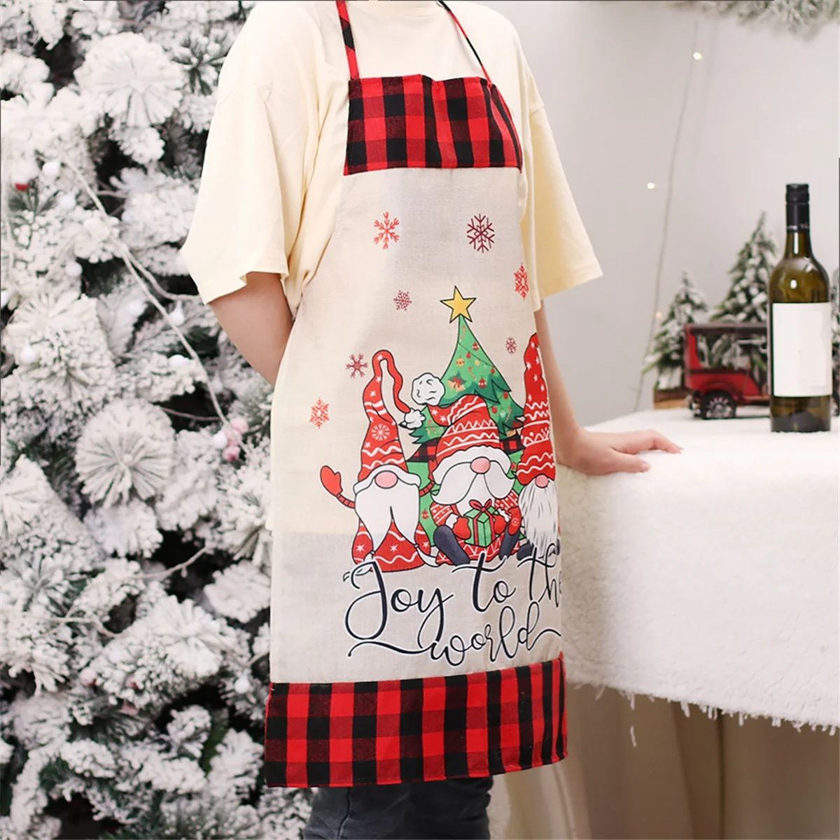 Christmas Bib Aprons-With Pockets Waterproof, Adjustable Apron for Merry Christmas B