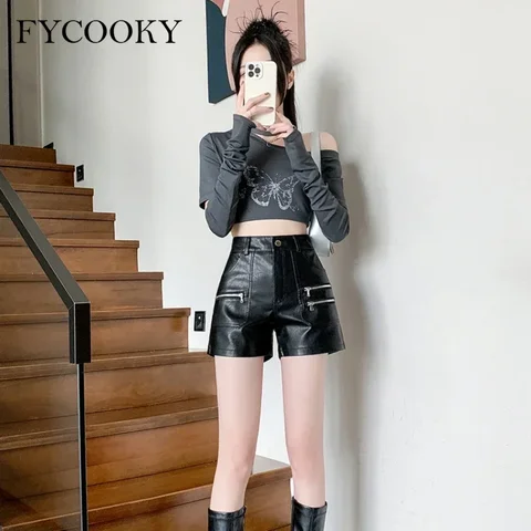 FYCOOKY женские шорты из искусственной кожи